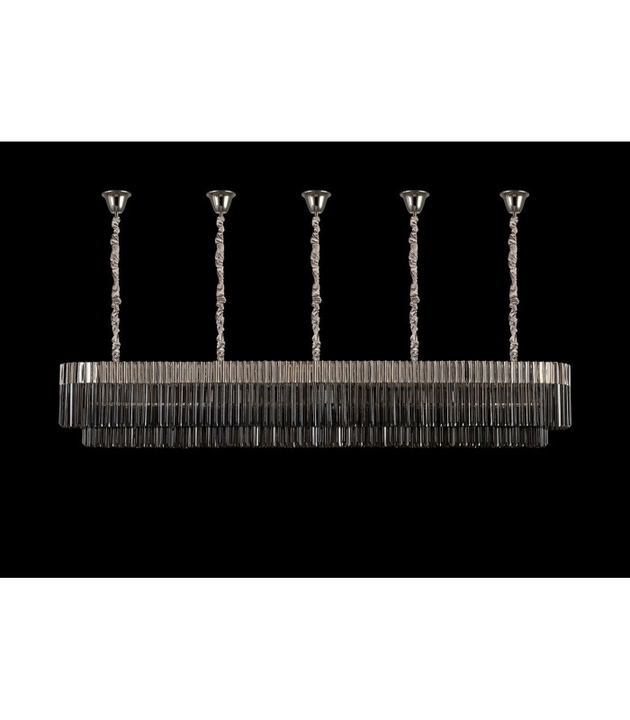 Poland 250 x 40cm Linear Pendant Bell Cup 13 Light E14 Polished Nickel/Smoked Sculpted Glass Item Weight: 61kg-9