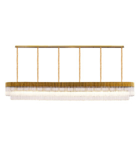 Poland 300 x 40cm Linear Pendant 16 Light E14 Brass/Clear Sculpted Glass Item Weight: 80kg-1