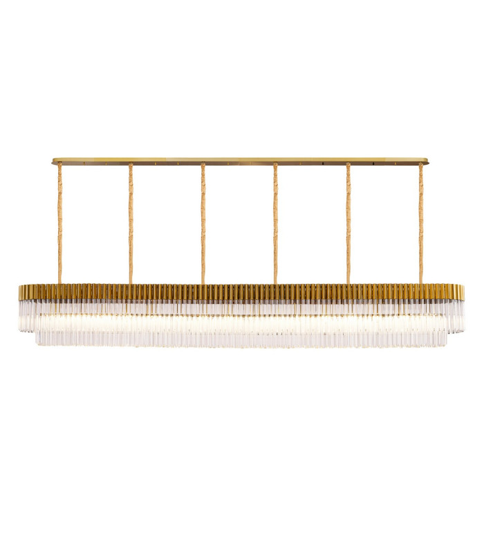 Poland 300 x 40cm Linear Pendant 16 Light E14 Brass/Clear Sculpted Glass Item Weight: 80kg-1