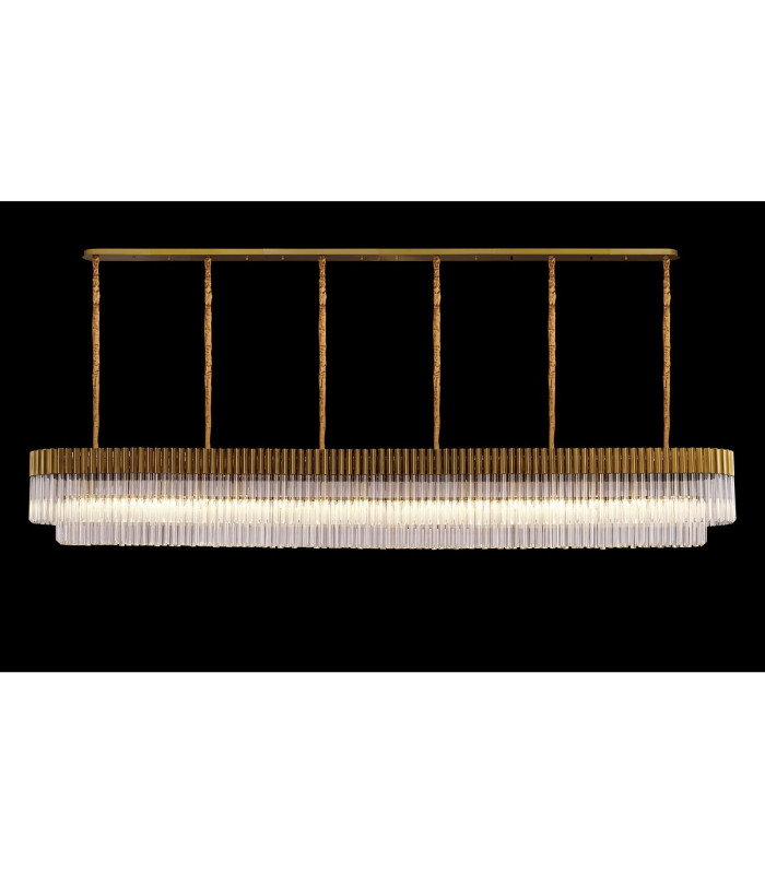 Poland 300 x 40cm Linear Pendant 16 Light E14 Brass/Clear Sculpted Glass Item Weight: 80kg-3