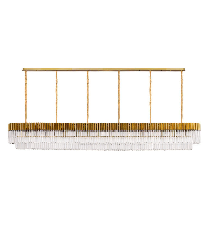 Poland 300 x 40cm Linear Pendant 16 Light E14 Brass/Clear Sculpted Glass Item Weight: 80kg-4
