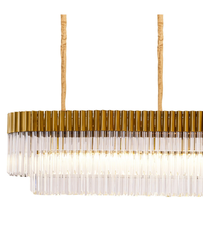 Poland 300 x 40cm Linear Pendant 16 Light E14 Brass/Clear Sculpted Glass Item Weight: 80kg-5
