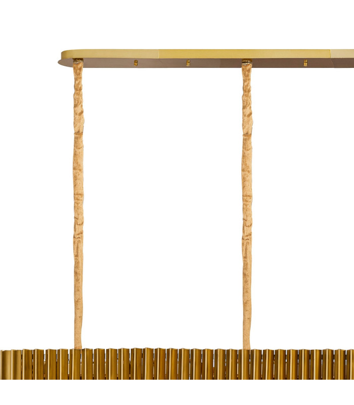 Poland 300 x 40cm Linear Pendant 16 Light E14 Brass/Clear Sculpted Glass Item Weight: 80kg-6