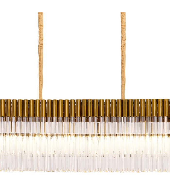 Poland 300 x 40cm Linear Pendant 16 Light E14 Brass/Clear Sculpted Glass Item Weight: 80kg-7