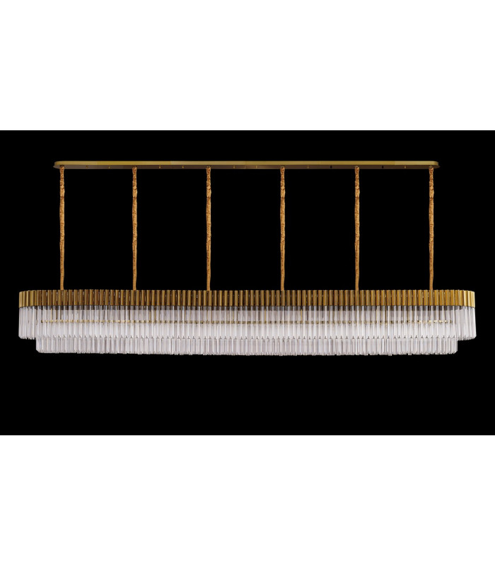 Poland 300 x 40cm Linear Pendant 16 Light E14 Brass/Clear Sculpted Glass Item Weight: 80kg-9