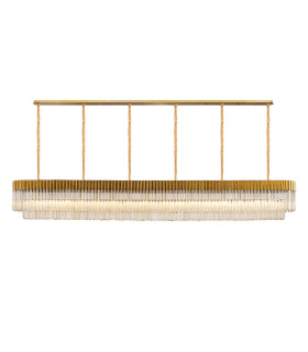 Poland 300 x 40cm Linear Pendant 16 Light E14 Brass/Cognac Sculpted Glass Item Weight: 80kg-1