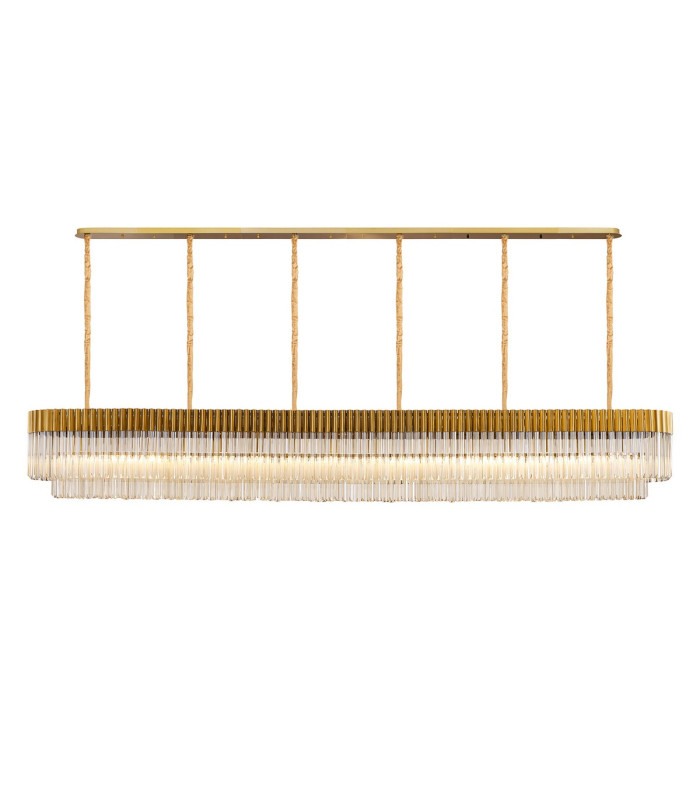 Poland 300 x 40cm Linear Pendant 16 Light E14 Brass/Cognac Sculpted Glass Item Weight: 80kg-1