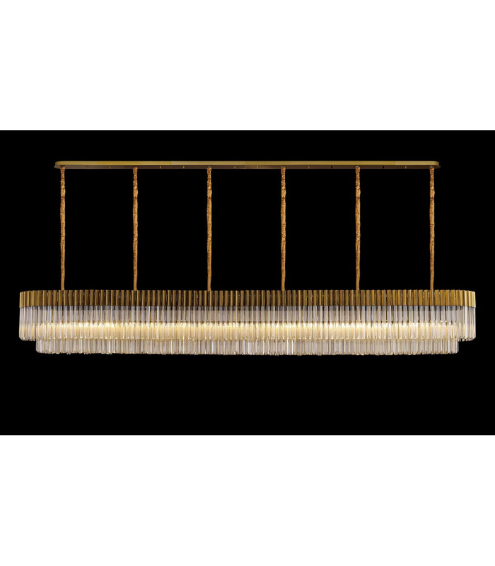 Poland 300 x 40cm Linear Pendant 16 Light E14 Brass/Cognac Sculpted Glass Item Weight: 80kg-3