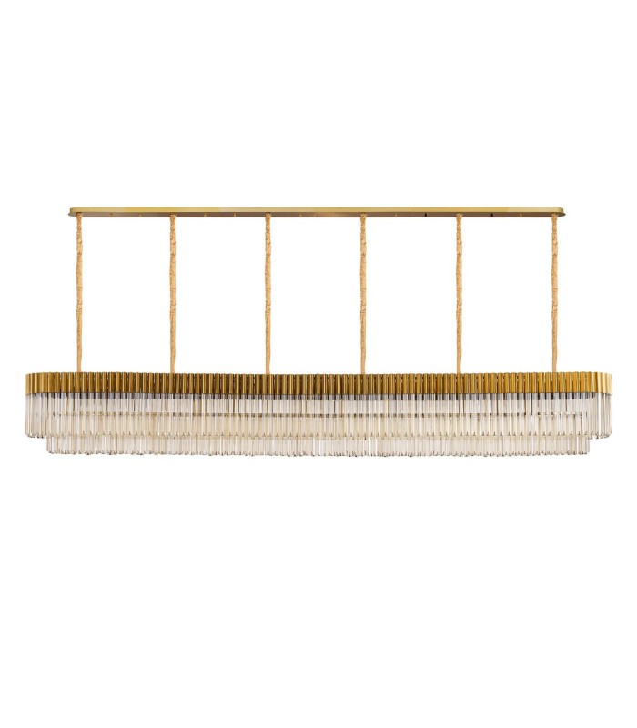 Poland 300 x 40cm Linear Pendant 16 Light E14 Brass/Cognac Sculpted Glass Item Weight: 80kg-4