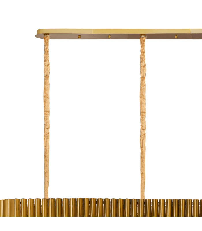 Poland 300 x 40cm Linear Pendant 16 Light E14 Brass/Cognac Sculpted Glass Item Weight: 80kg-6
