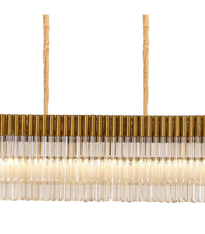 Poland 300 x 40cm Linear Pendant 16 Light E14 Brass/Cognac Sculpted Glass Item Weight: 80kg-7