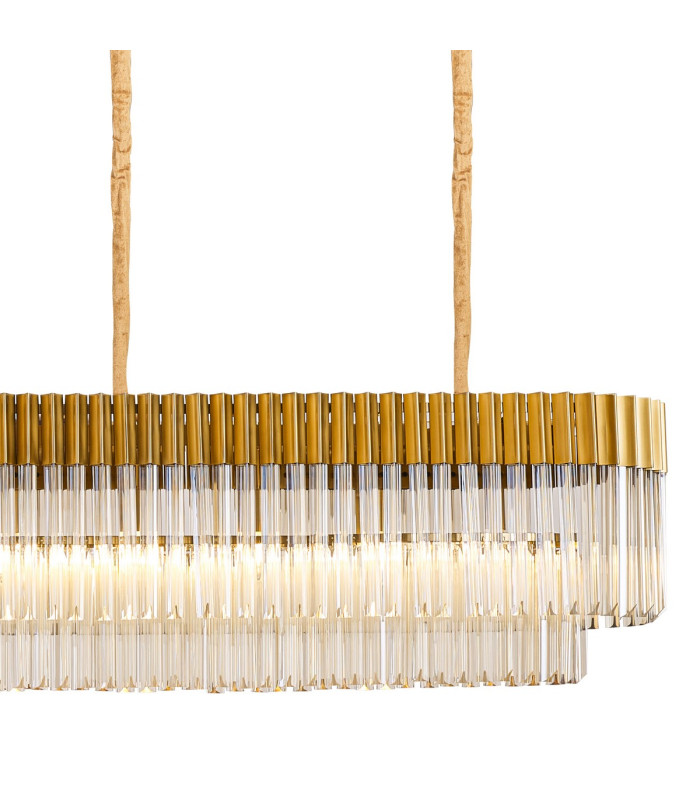 Poland 300 x 40cm Linear Pendant 16 Light E14 Brass/Cognac Sculpted Glass Item Weight: 80kg-8