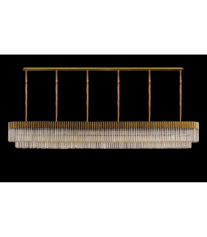 Poland 300 x 40cm Linear Pendant 16 Light E14 Brass/Cognac Sculpted Glass Item Weight: 80kg-9