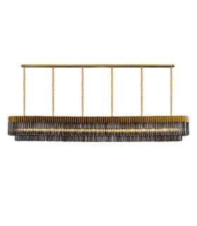 Poland 300 x 40cm Linear Pendant 16 Light E14 Brass/Smoked Sculpted Glass Item Weight: 80kg-1