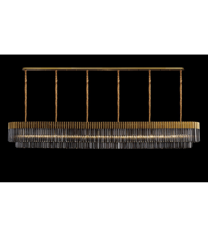 Poland 300 x 40cm Linear Pendant 16 Light E14 Brass/Smoked Sculpted Glass Item Weight: 80kg-3