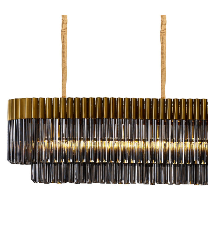Poland 300 x 40cm Linear Pendant 16 Light E14 Brass/Smoked Sculpted Glass Item Weight: 80kg-5