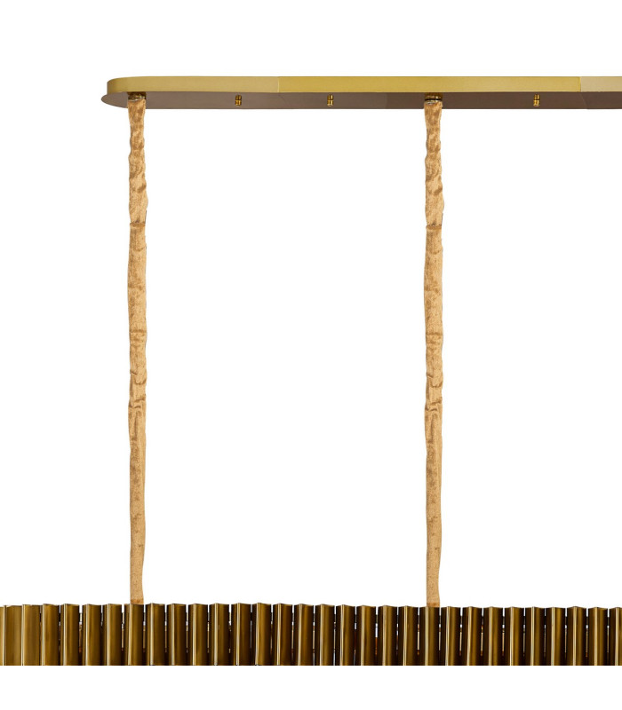 Poland 300 x 40cm Linear Pendant 16 Light E14 Brass/Smoked Sculpted Glass Item Weight: 80kg-6