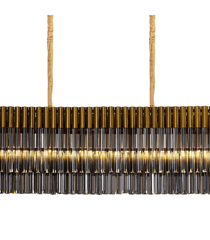 Poland 300 x 40cm Linear Pendant 16 Light E14 Brass/Smoked Sculpted Glass Item Weight: 80kg-7