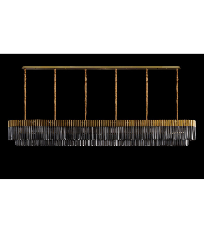 Poland 300 x 40cm Linear Pendant 16 Light E14 Brass/Smoked Sculpted Glass Item Weight: 80kg-9
