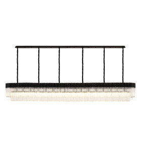 Poland 300 x 40cm Linear Pendant 16 Light E14 Matt Black/Clear Sculpted Glass Item Weight: 80kg-1