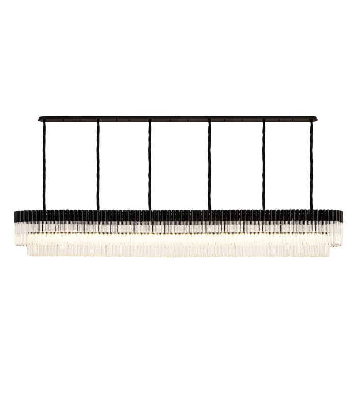 Poland 300 x 40cm Linear Pendant 16 Light E14 Matt Black/Clear Sculpted Glass Item Weight: 80kg-1