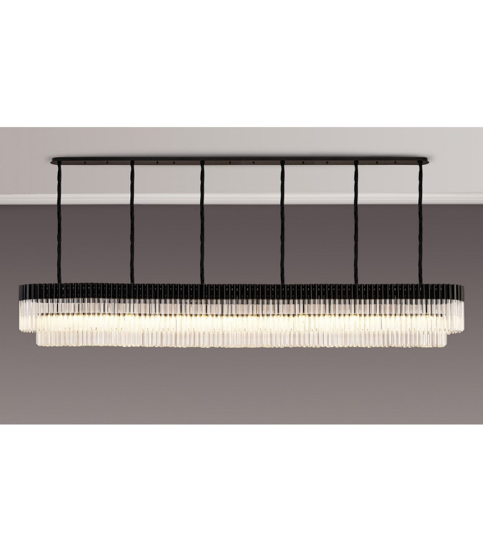 Poland 300 x 40cm Linear Pendant 16 Light E14 Matt Black/Clear Sculpted Glass Item Weight: 80kg-3