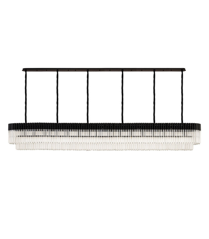 Poland 300 x 40cm Linear Pendant 16 Light E14 Matt Black/Clear Sculpted Glass Item Weight: 80kg-4