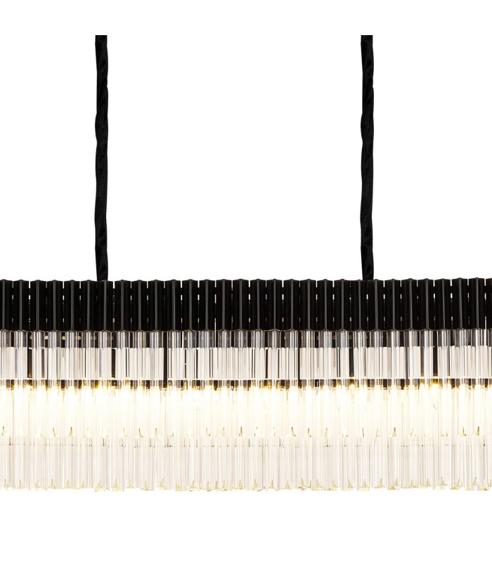 Poland 300 x 40cm Linear Pendant 16 Light E14 Matt Black/Clear Sculpted Glass Item Weight: 80kg-7