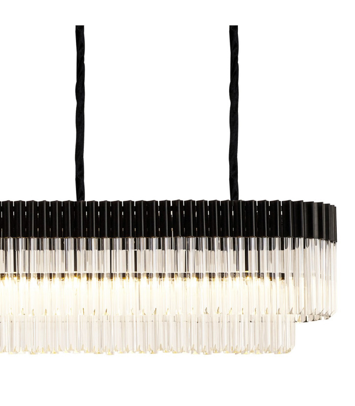 Poland 300 x 40cm Linear Pendant 16 Light E14 Matt Black/Clear Sculpted Glass Item Weight: 80kg-8