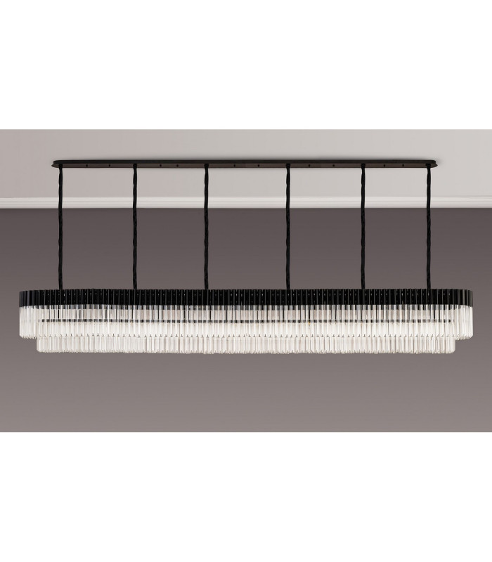 Poland 300 x 40cm Linear Pendant 16 Light E14 Matt Black/Clear Sculpted Glass Item Weight: 80kg-9