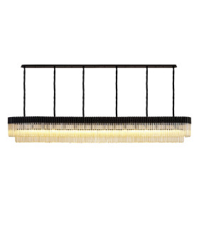 Poland 300 x 40cm Linear Pendant 16 Light E14 Matt Black/Cognac Sculpted Glass Item Weight: 80kg-1
