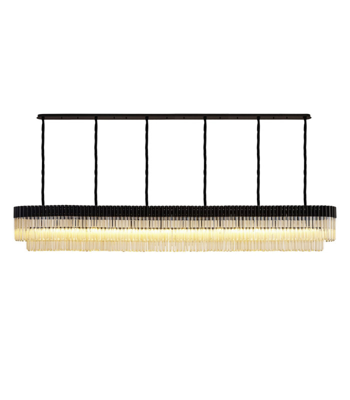 Poland 300 x 40cm Linear Pendant 16 Light E14 Matt Black/Cognac Sculpted Glass Item Weight: 80kg-1