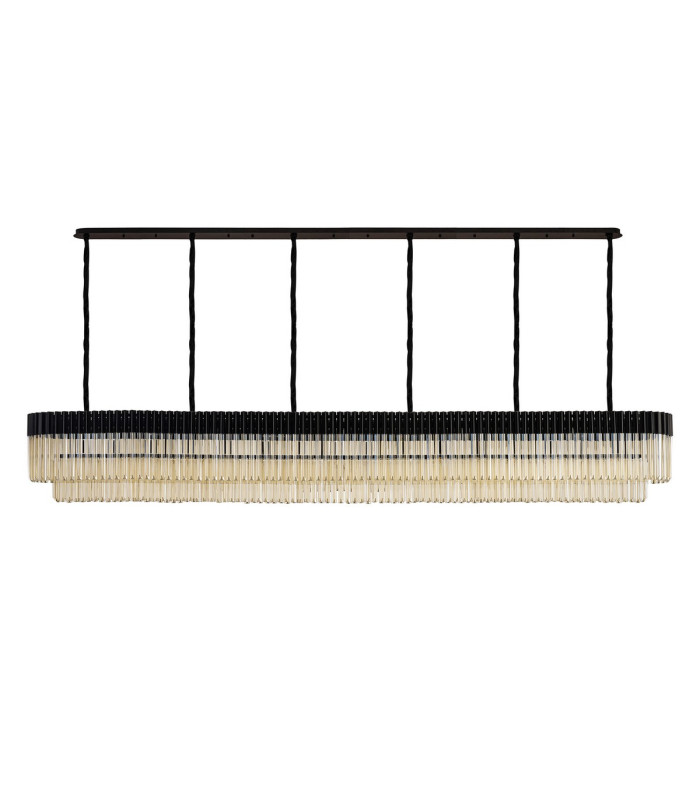 Poland 300 x 40cm Linear Pendant 16 Light E14 Matt Black/Cognac Sculpted Glass Item Weight: 80kg-4