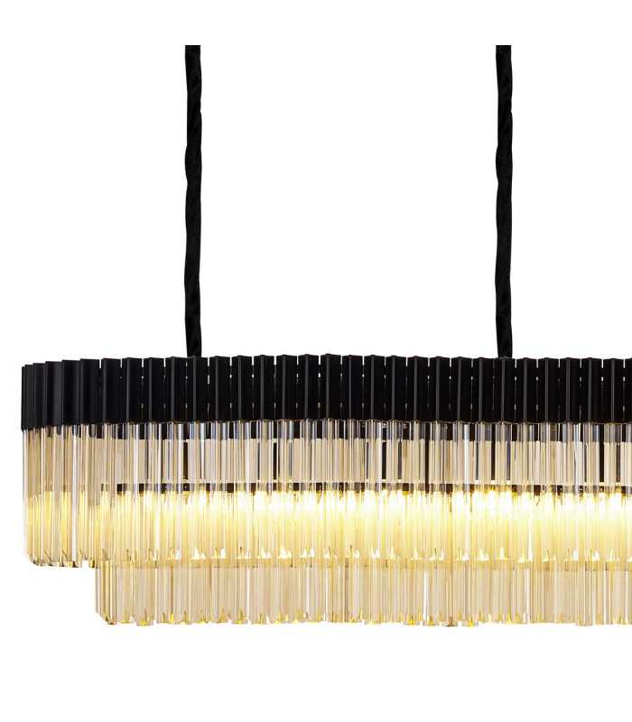 Poland 300 x 40cm Linear Pendant 16 Light E14 Matt Black/Cognac Sculpted Glass Item Weight: 80kg-5