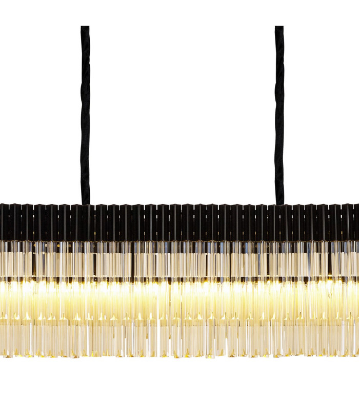 Poland 300 x 40cm Linear Pendant 16 Light E14 Matt Black/Cognac Sculpted Glass Item Weight: 80kg-7