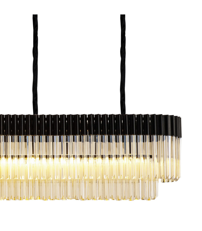Poland 300 x 40cm Linear Pendant 16 Light E14 Matt Black/Cognac Sculpted Glass Item Weight: 80kg-8