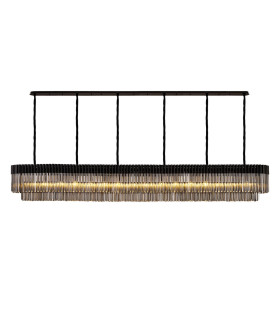 Poland 300 x 40cm Linear Pendant 16 Light E14 Matt Black/Smoked Sculpted Glass Item Weight: 80kg-1