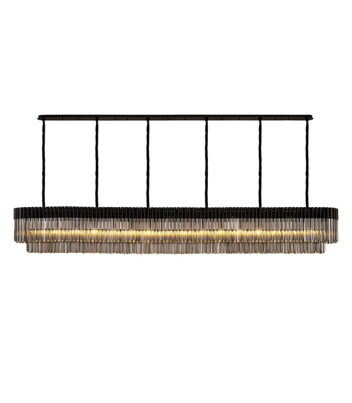 Poland 300 x 40cm Linear Pendant 16 Light E14 Matt Black/Smoked Sculpted Glass Item Weight: 80kg-1