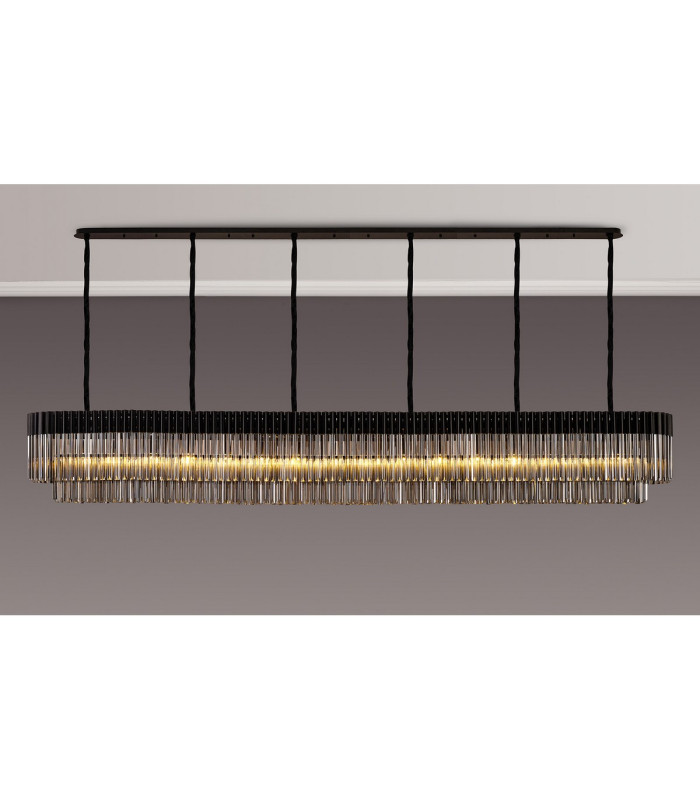 Poland 300 x 40cm Linear Pendant 16 Light E14 Matt Black/Smoked Sculpted Glass Item Weight: 80kg-3