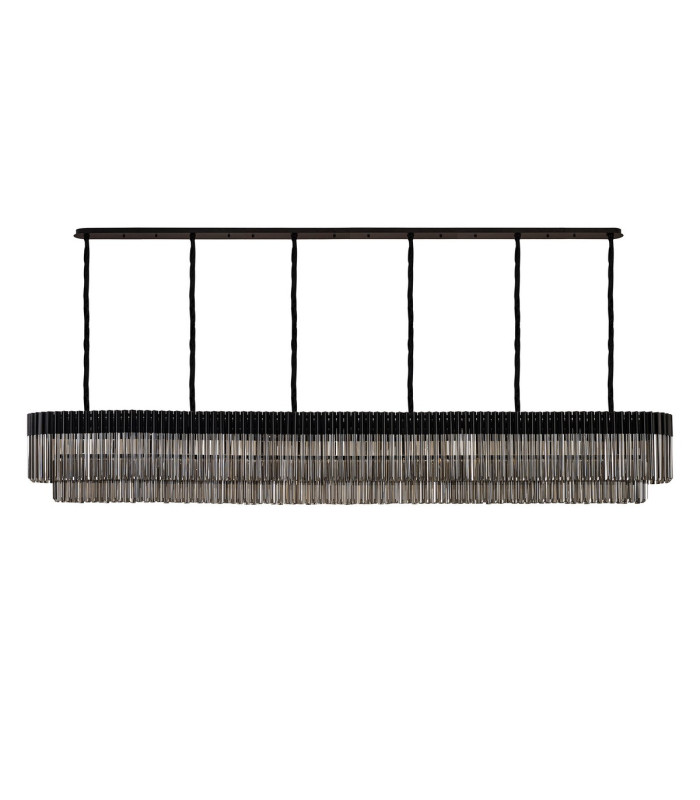 Poland 300 x 40cm Linear Pendant 16 Light E14 Matt Black/Smoked Sculpted Glass Item Weight: 80kg-4