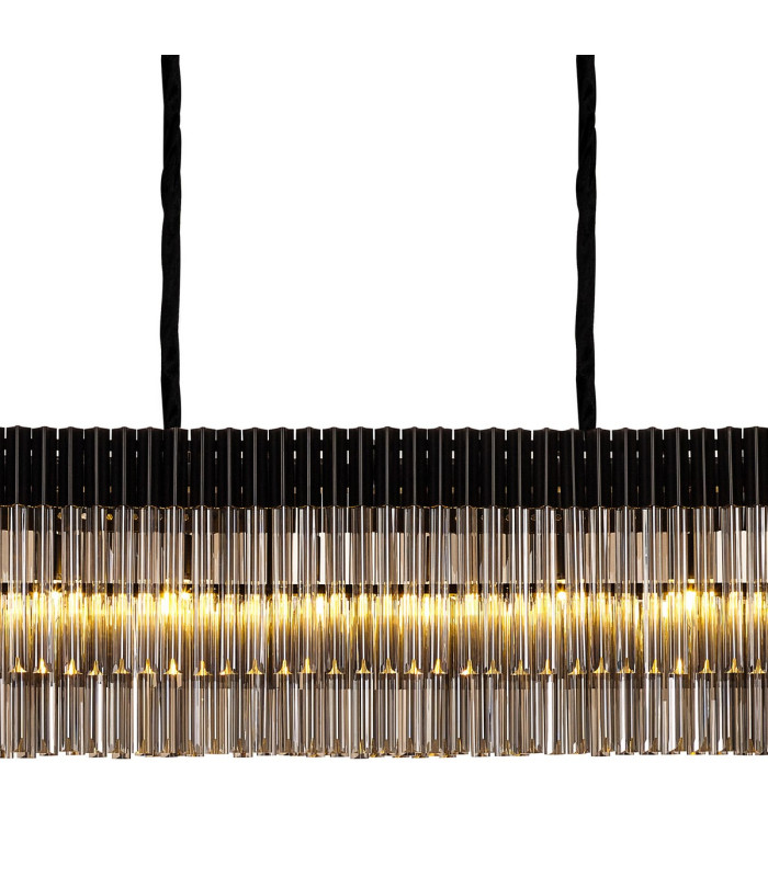Poland 300 x 40cm Linear Pendant 16 Light E14 Matt Black/Smoked Sculpted Glass Item Weight: 80kg-7