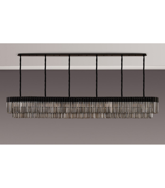 Poland 300 x 40cm Linear Pendant 16 Light E14 Matt Black/Smoked Sculpted Glass Item Weight: 80kg-9