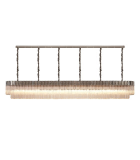 Poland 300 x 40cm Linear Pendant 16 Light E14 Polished Nickel/Clear Sculpted Glass Item Weight: 80kg-1