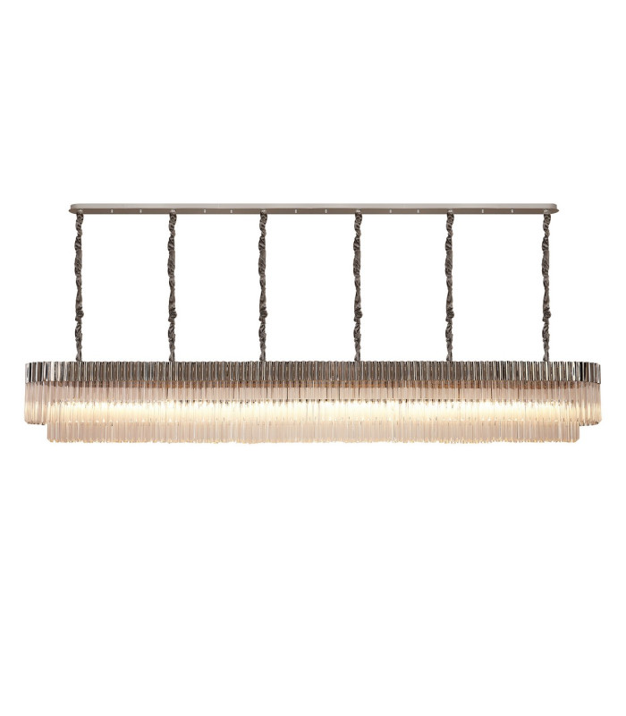 Poland 300 x 40cm Linear Pendant 16 Light E14 Polished Nickel/Clear Sculpted Glass Item Weight: 80kg-1
