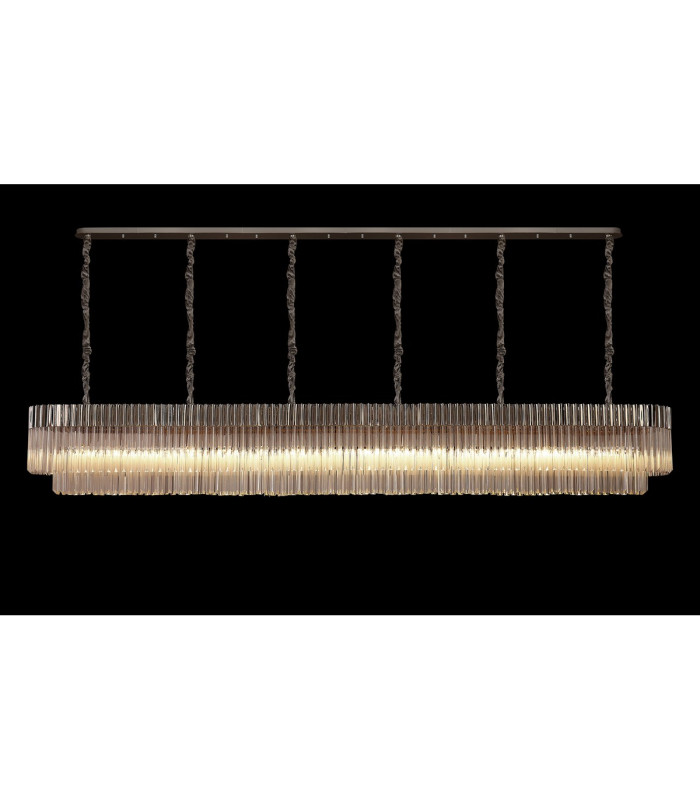 Poland 300 x 40cm Linear Pendant 16 Light E14 Polished Nickel/Clear Sculpted Glass Item Weight: 80kg-3