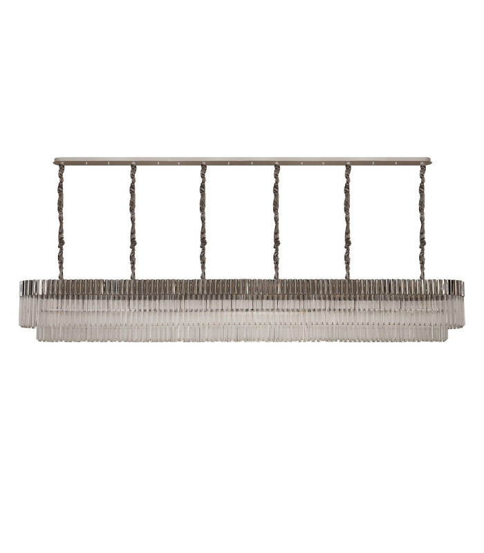 Poland 300 x 40cm Linear Pendant 16 Light E14 Polished Nickel/Clear Sculpted Glass Item Weight: 80kg-4