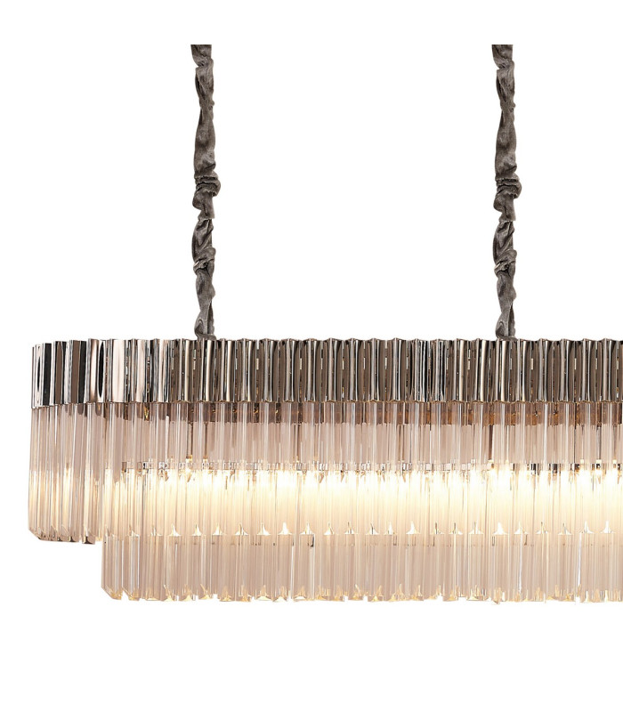 Poland 300 x 40cm Linear Pendant 16 Light E14 Polished Nickel/Clear Sculpted Glass Item Weight: 80kg-5