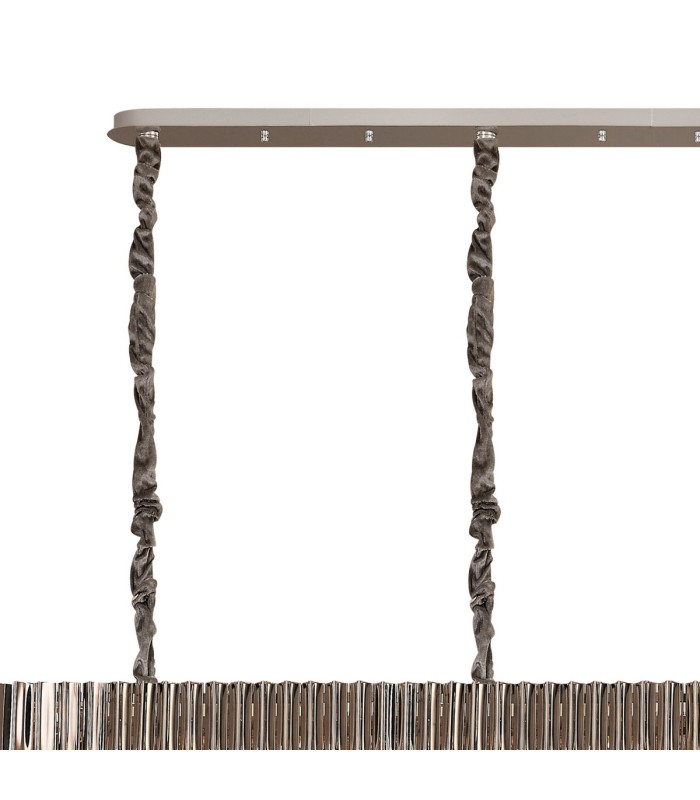 Poland 300 x 40cm Linear Pendant 16 Light E14 Polished Nickel/Clear Sculpted Glass Item Weight: 80kg-6