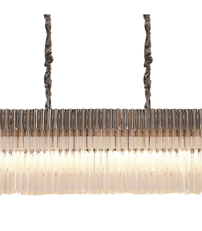 Poland 300 x 40cm Linear Pendant 16 Light E14 Polished Nickel/Clear Sculpted Glass Item Weight: 80kg-7