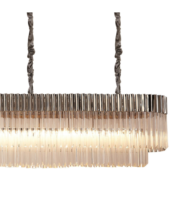 Poland 300 x 40cm Linear Pendant 16 Light E14 Polished Nickel/Clear Sculpted Glass Item Weight: 80kg-8